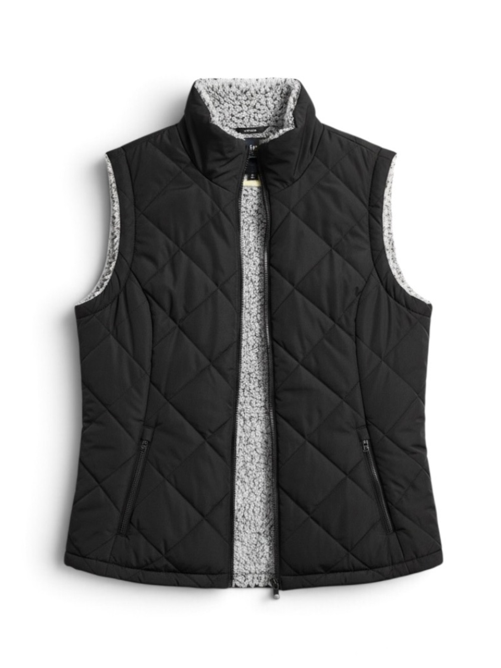 Free Country Size L Zip Up Black Reversible Quilted-Gray Faux Fur Sherpa Vest